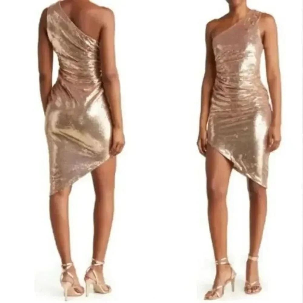 Ronny Kobo Kelly Sequin One-Shoulder Dress, Metallic Gold Size S - Picture 13 of 13